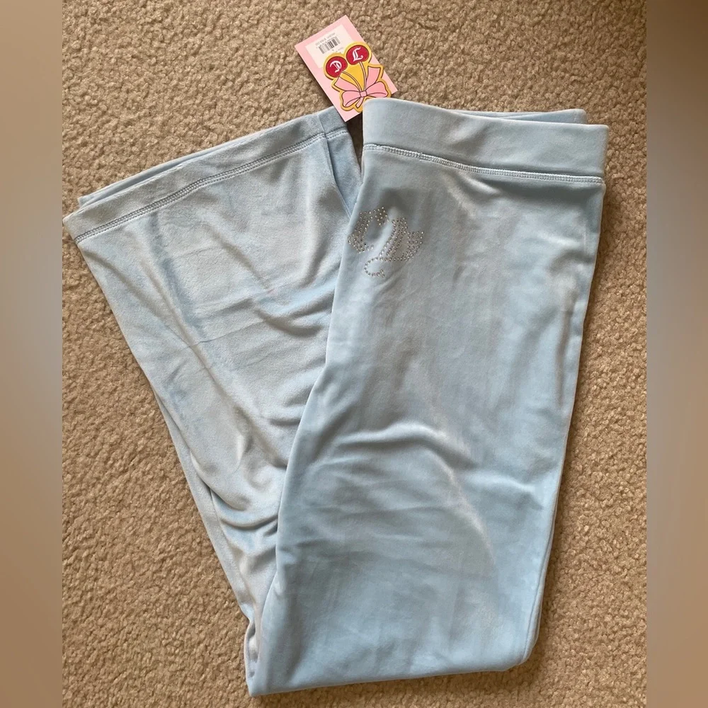 Juicy Couture Light Blue Velour Tracksuit Pants, Big Bling Mcbling Y2K Pants NWT - Picture 2 of 7